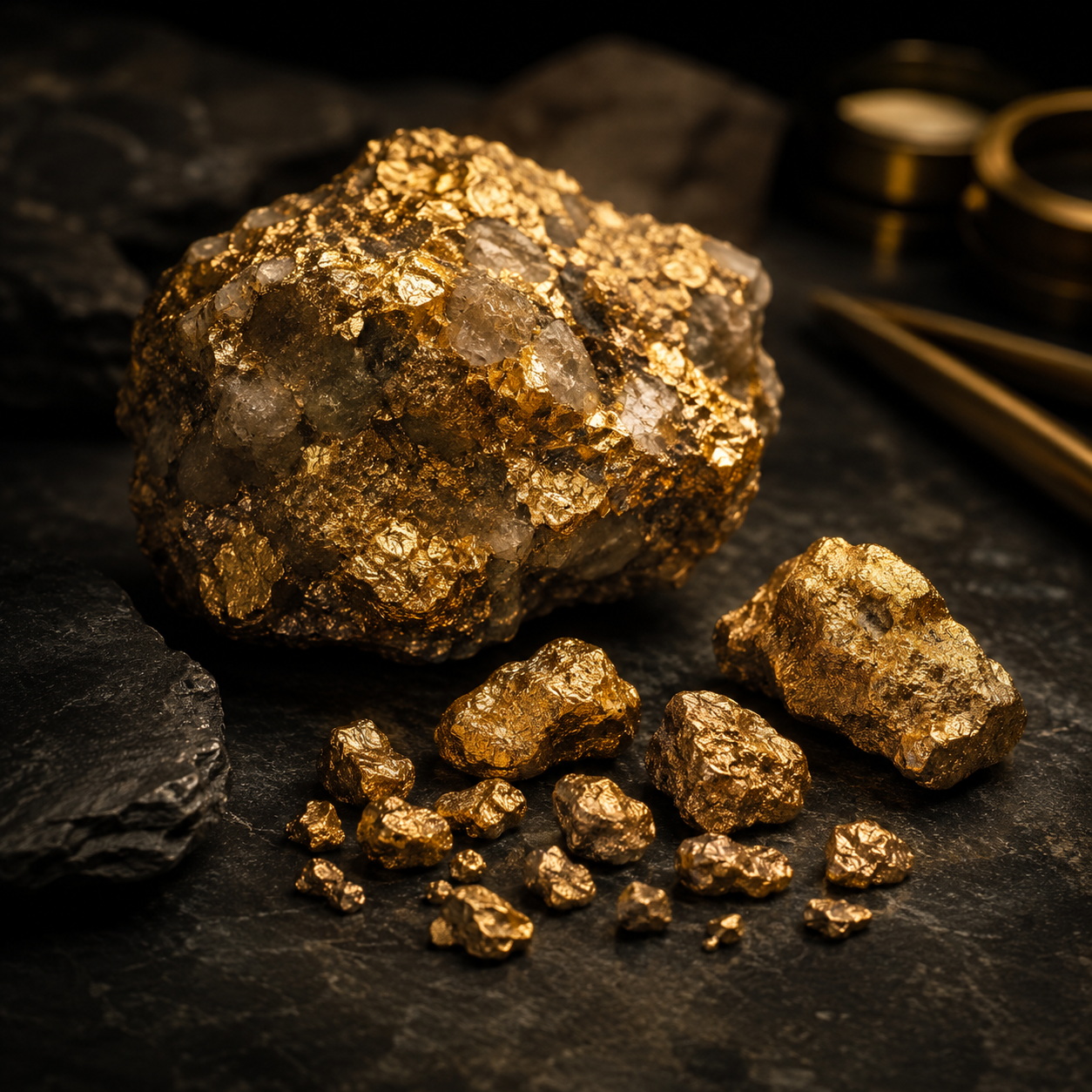 Gold mineral and metallic material reference for the Aurum Gold campaign direction.