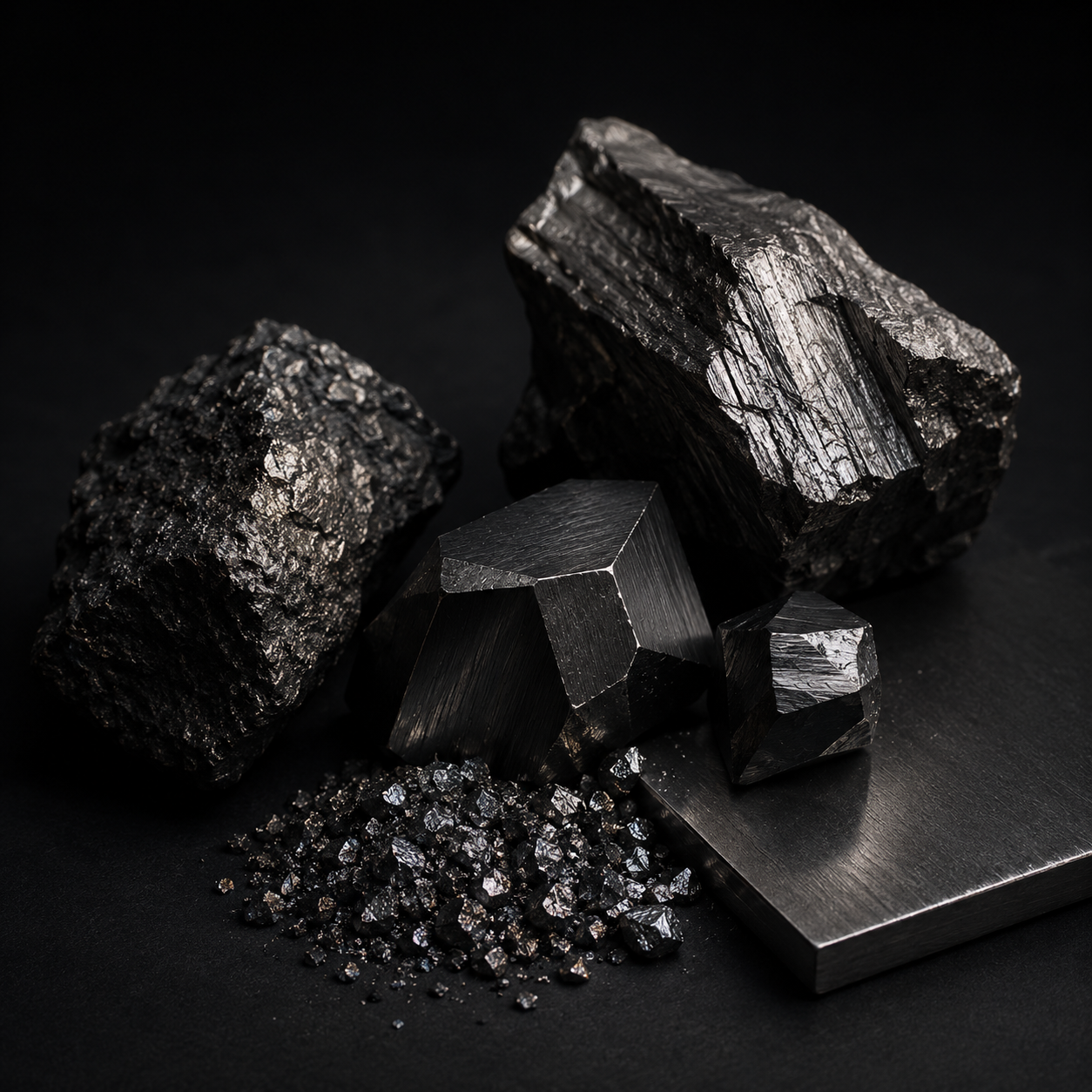 Dark ruthenium-inspired metallic material reference for the Ruthenium Shadow campaign direction.
