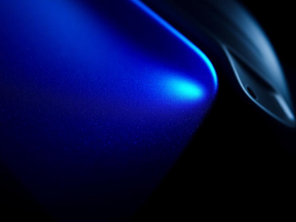 Folded coated surface with an intense luminous blue highlight